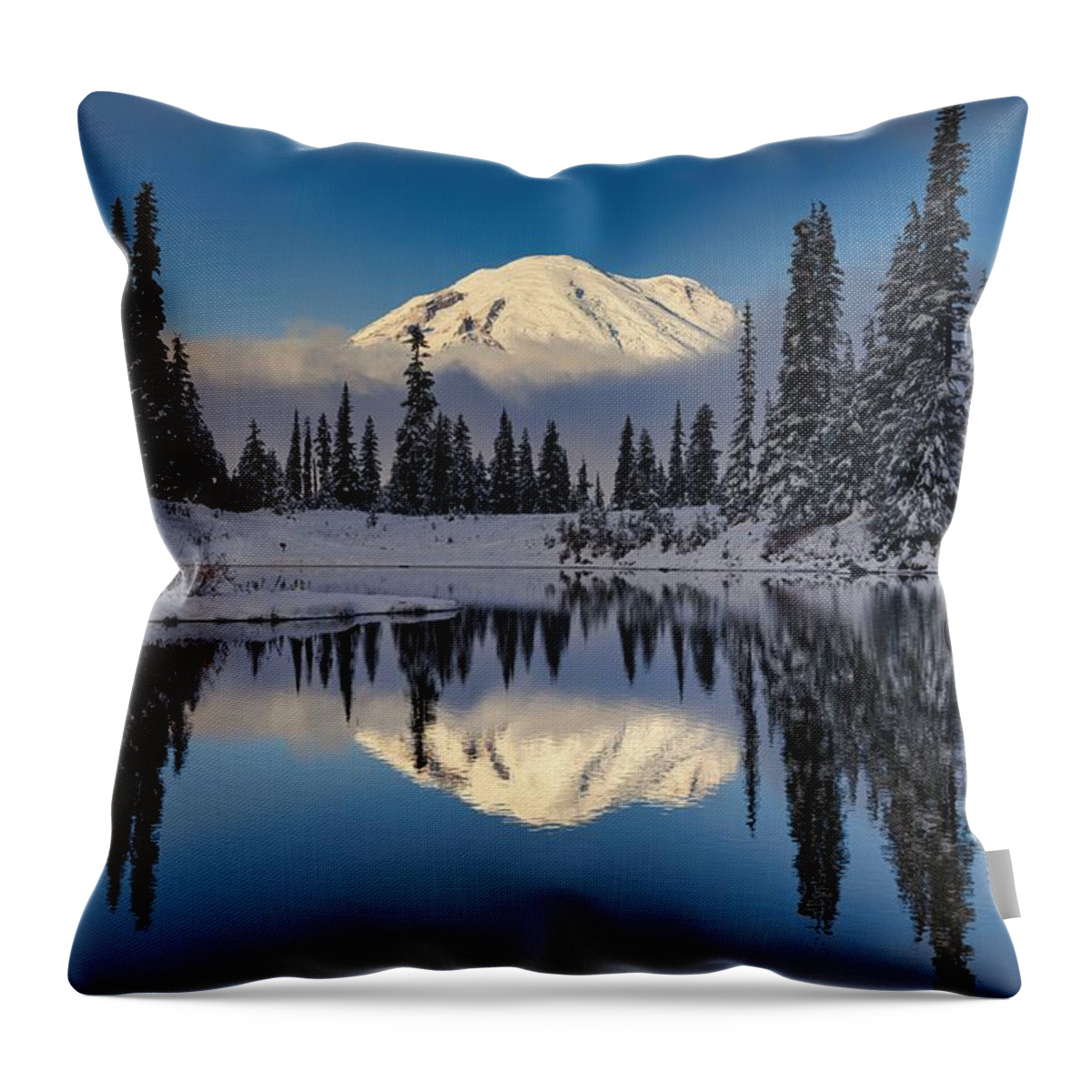 First Snow On Mount Rainier Throw Pillow featuring the photograph First Snow on Mount Rainier by Lynn Hopwood