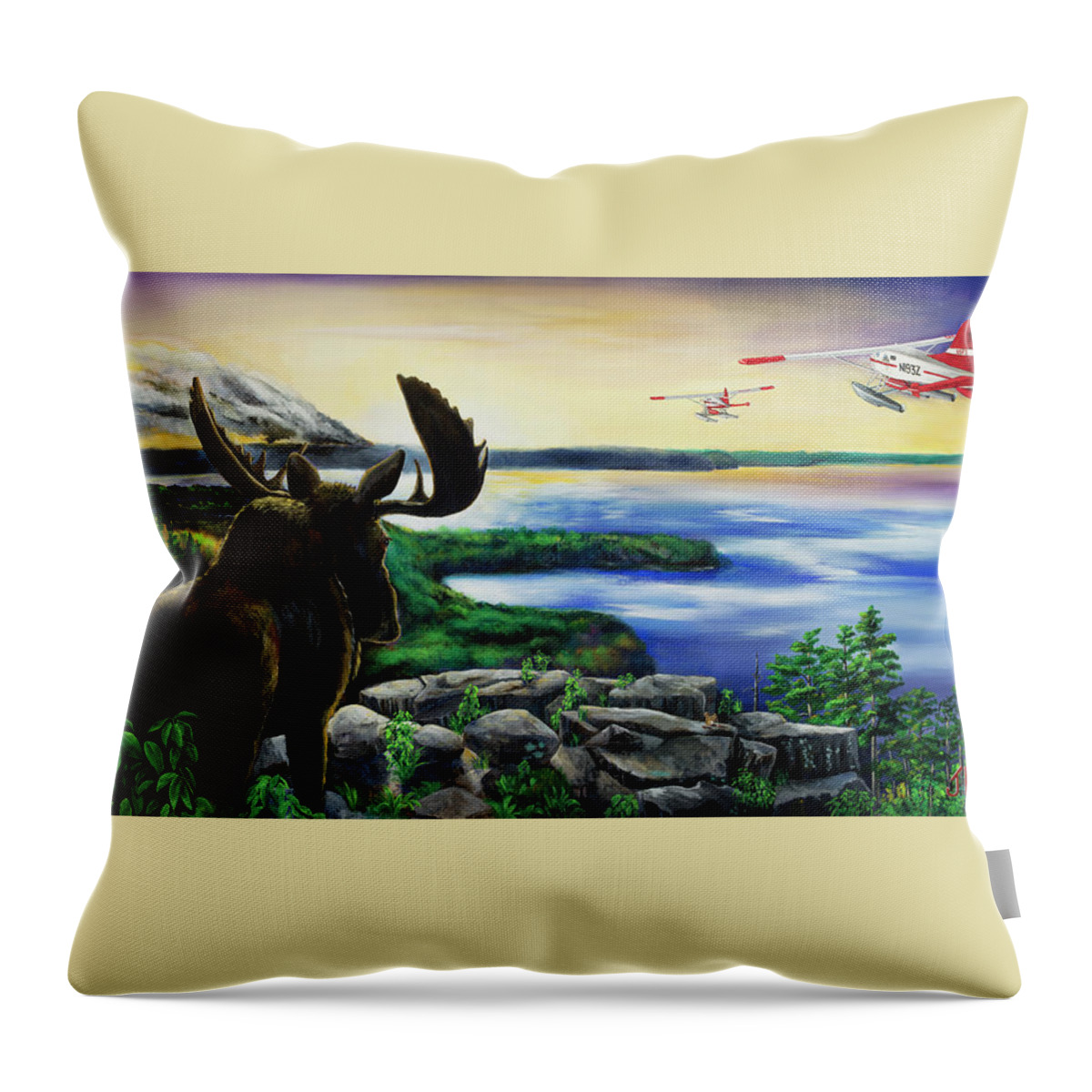 Moose Throw Pillow featuring the digital art First Strike by Joe Baltich
