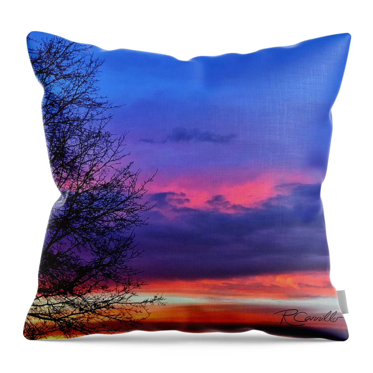 Sunsets Throw Pillow featuring the photograph First Sunset of Spring by Ruben Carrillo