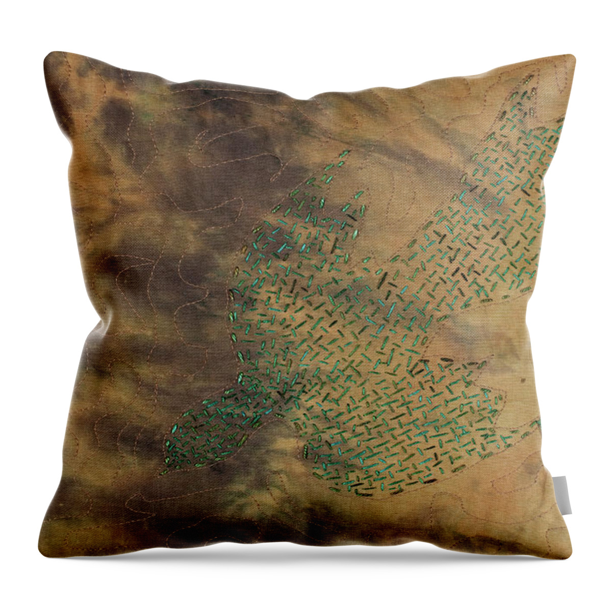 Fiber Art Throw Pillow featuring the mixed media Fish and Game 4 by Vivian Aumond