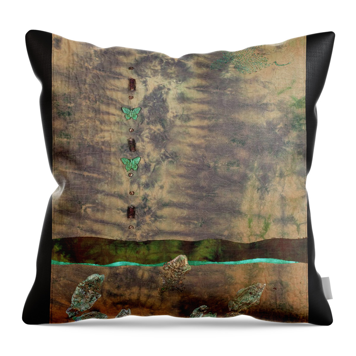 Fiber Art Throw Pillow featuring the mixed media Fish and Game by Vivian Aumond