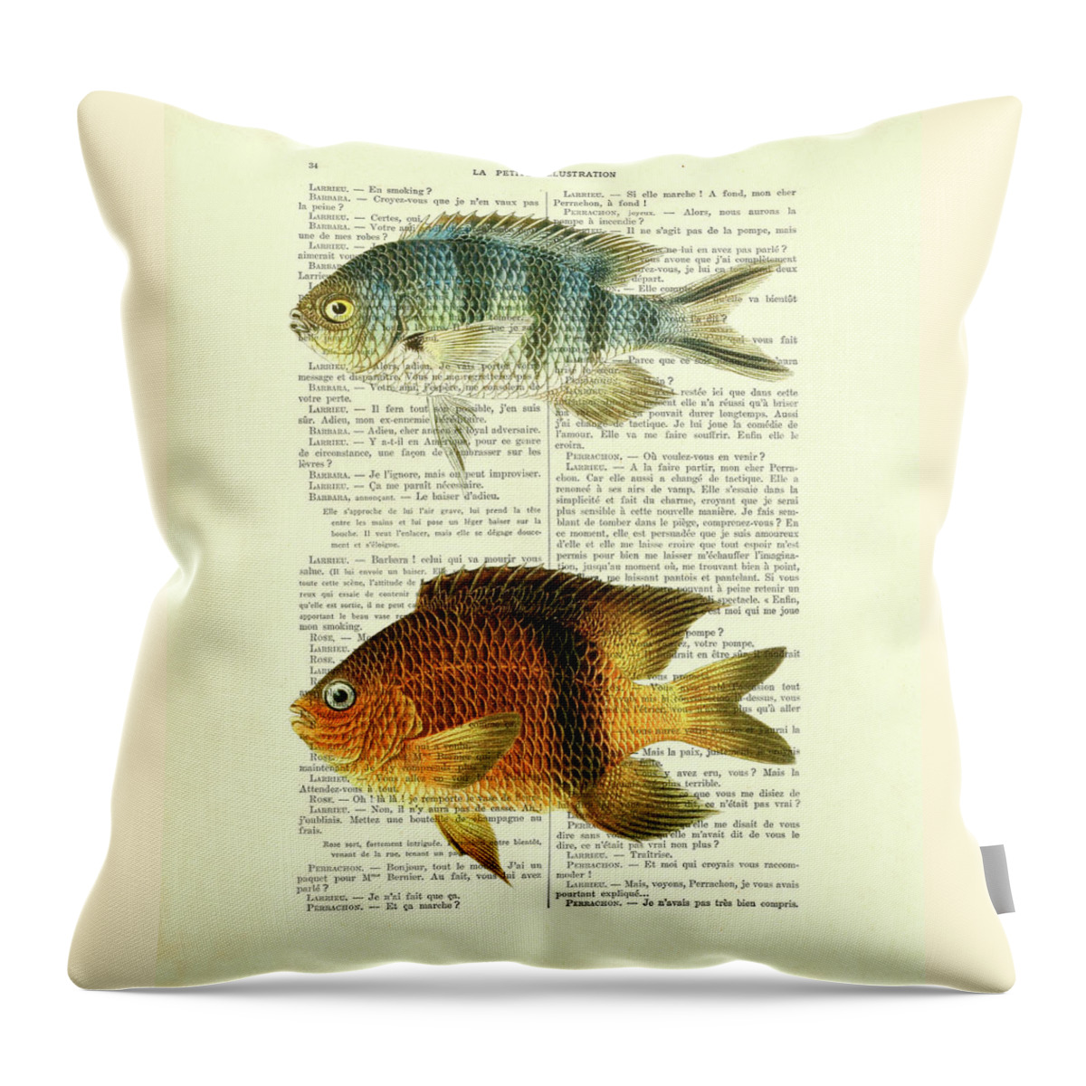 Fish Throw Pillow featuring the digital art Fish species in color by Madame Memento
