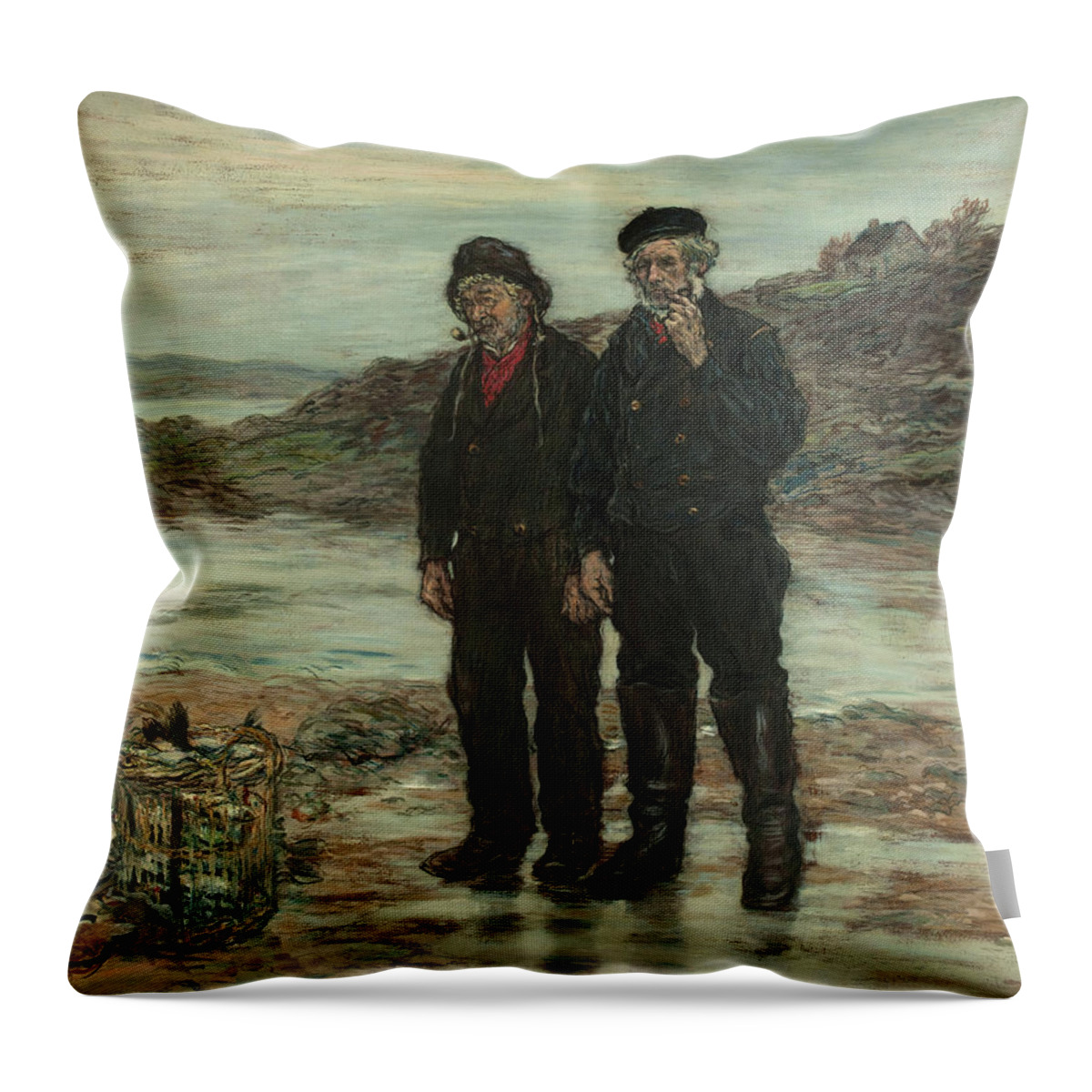 Fishermen Of Scotland Throw Pillow featuring the painting Fishermen of Scotland by Jean-Francois Raffaelli