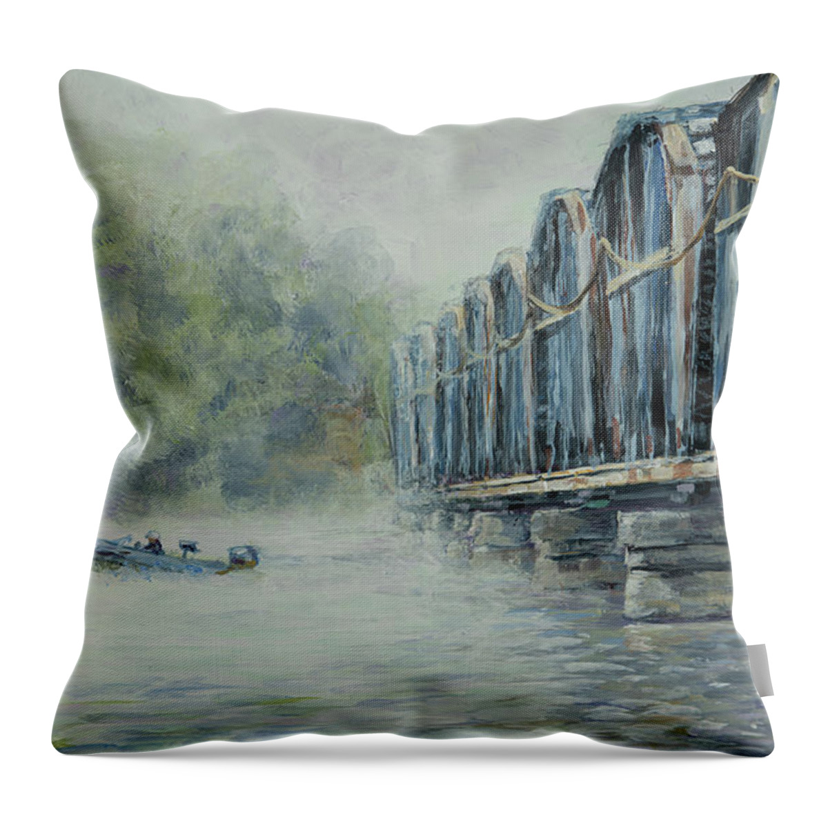 Acrylic Throw Pillow featuring the painting Fishin For Giants by Robert FERD Frank