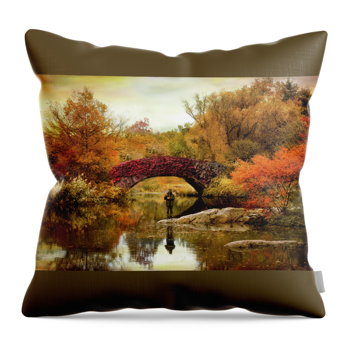 Bridge Throw Pillow featuring the photograph Fishing at Gapstow by Jessica Jenney