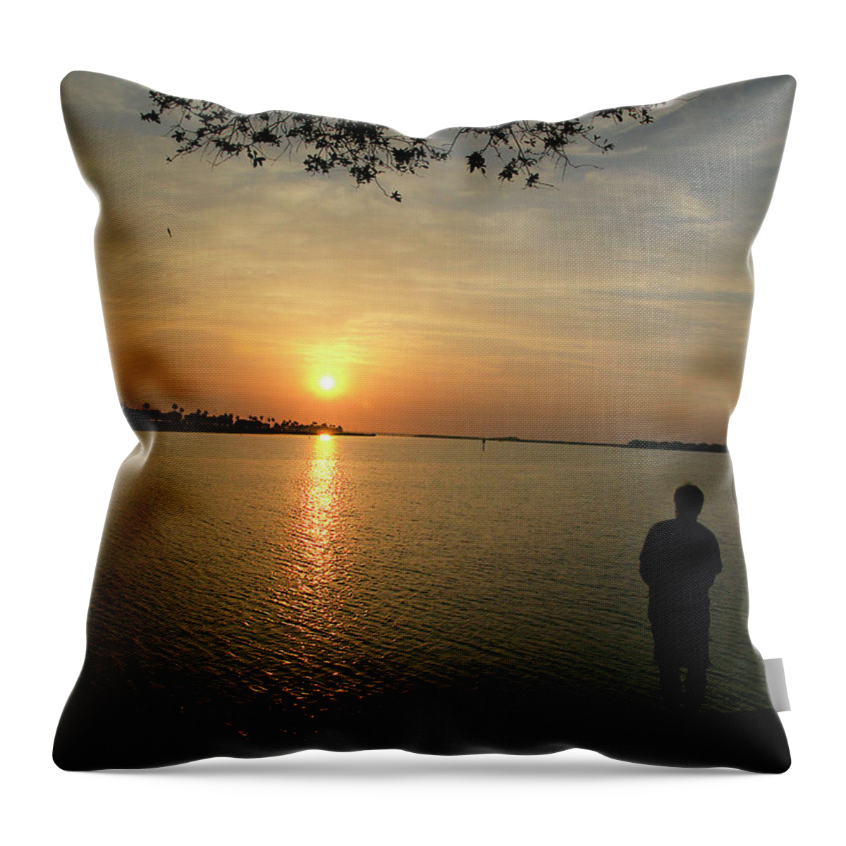 Sunset Throw Pillow featuring the photograph Fishing at Sunset by Chauncy Holmes