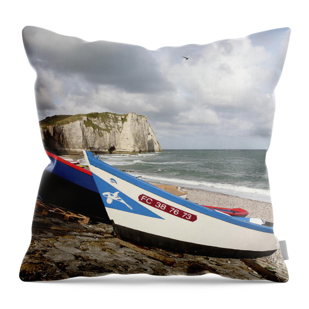 Etretat Throw Pillow featuring the photograph Fishing boats - Etretat by Bryan Attewell