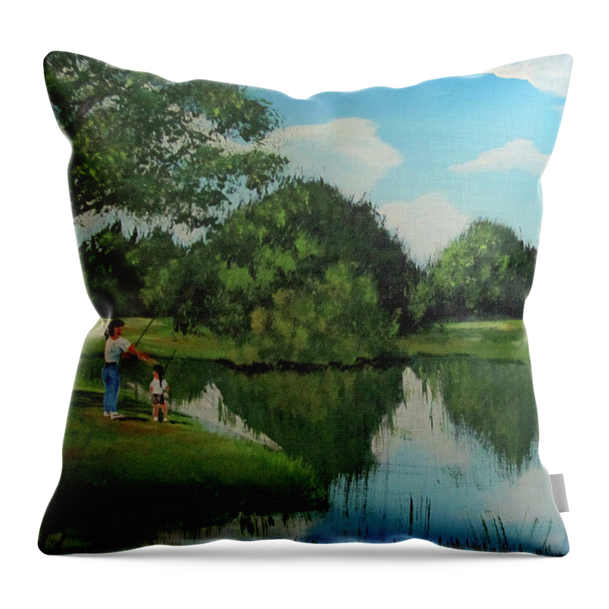 Fishing Throw Pillow featuring the painting Fishing By The Creek by Luis F Rodriguez