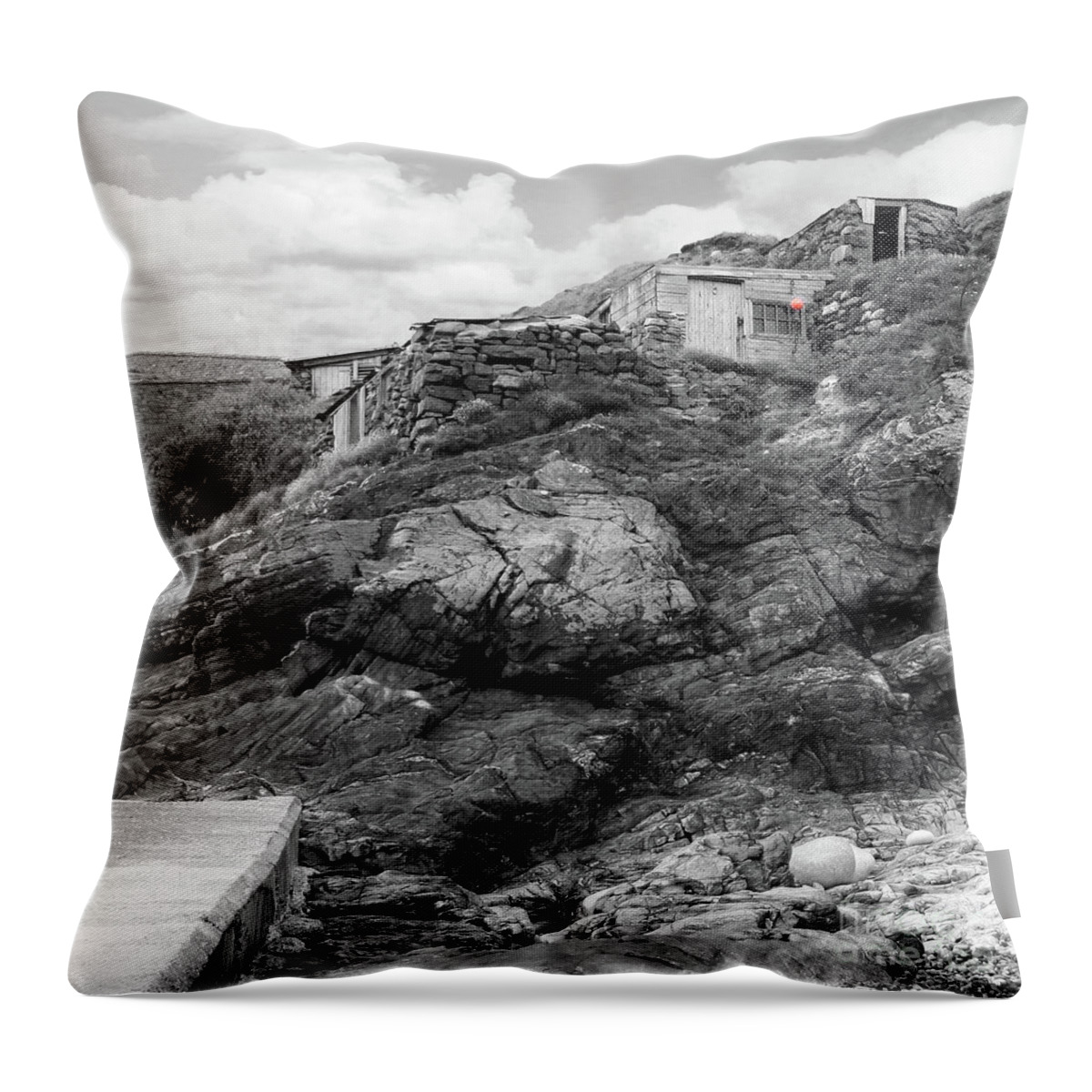 Huts Throw Pillow featuring the photograph Fishing Huts Cape Cornwall by Terri Waters