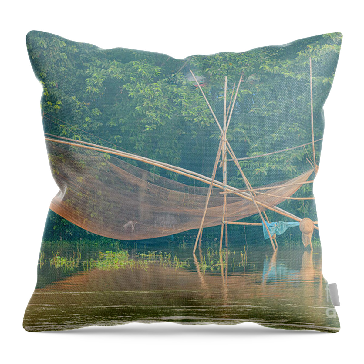 Fishing Throw Pillow featuring the photograph Fishing on the Hoogly 09 by Werner Padarin