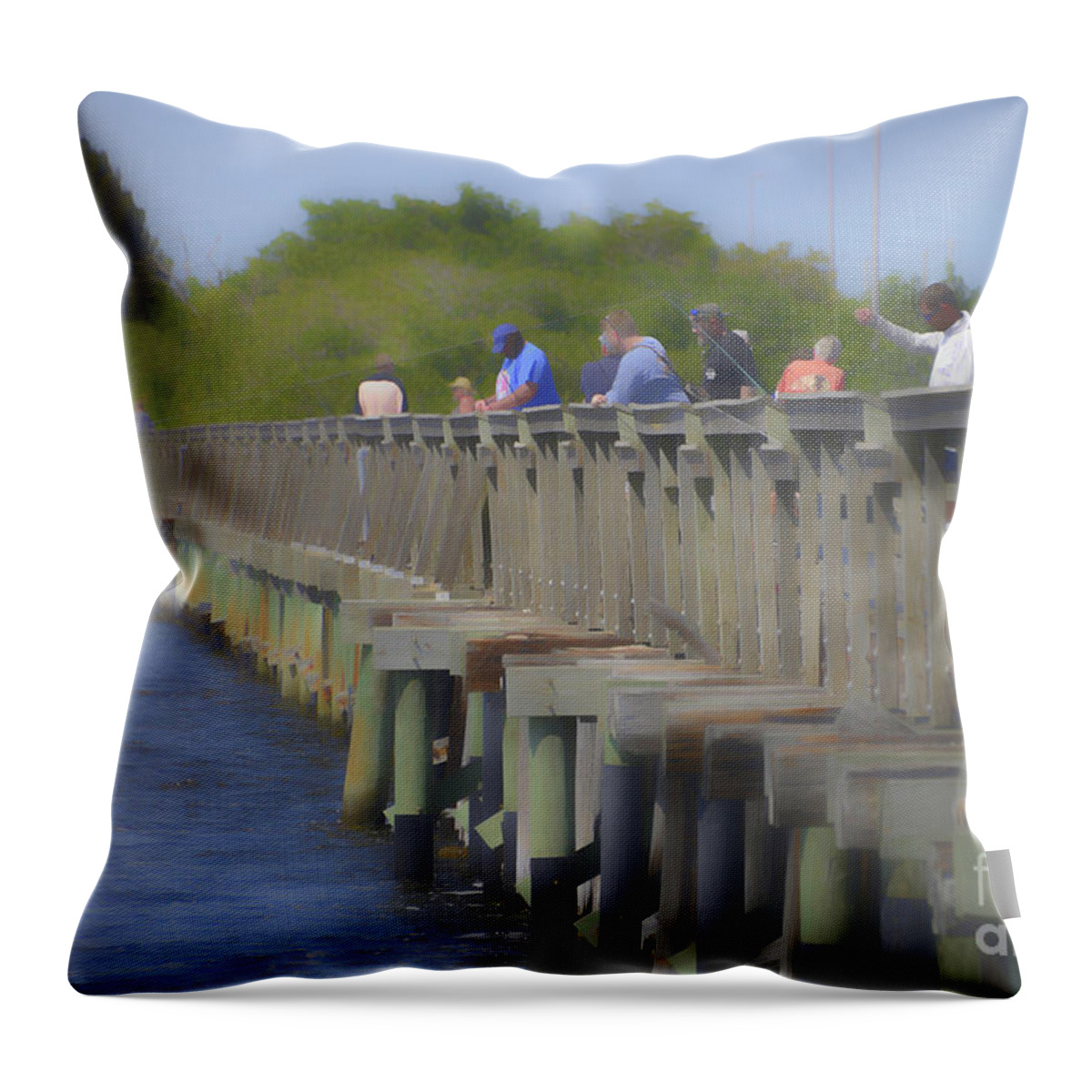 Fishing Pier Throw Pillow featuring the photograph Fishing Pier Gone by Alison Belsan Horton