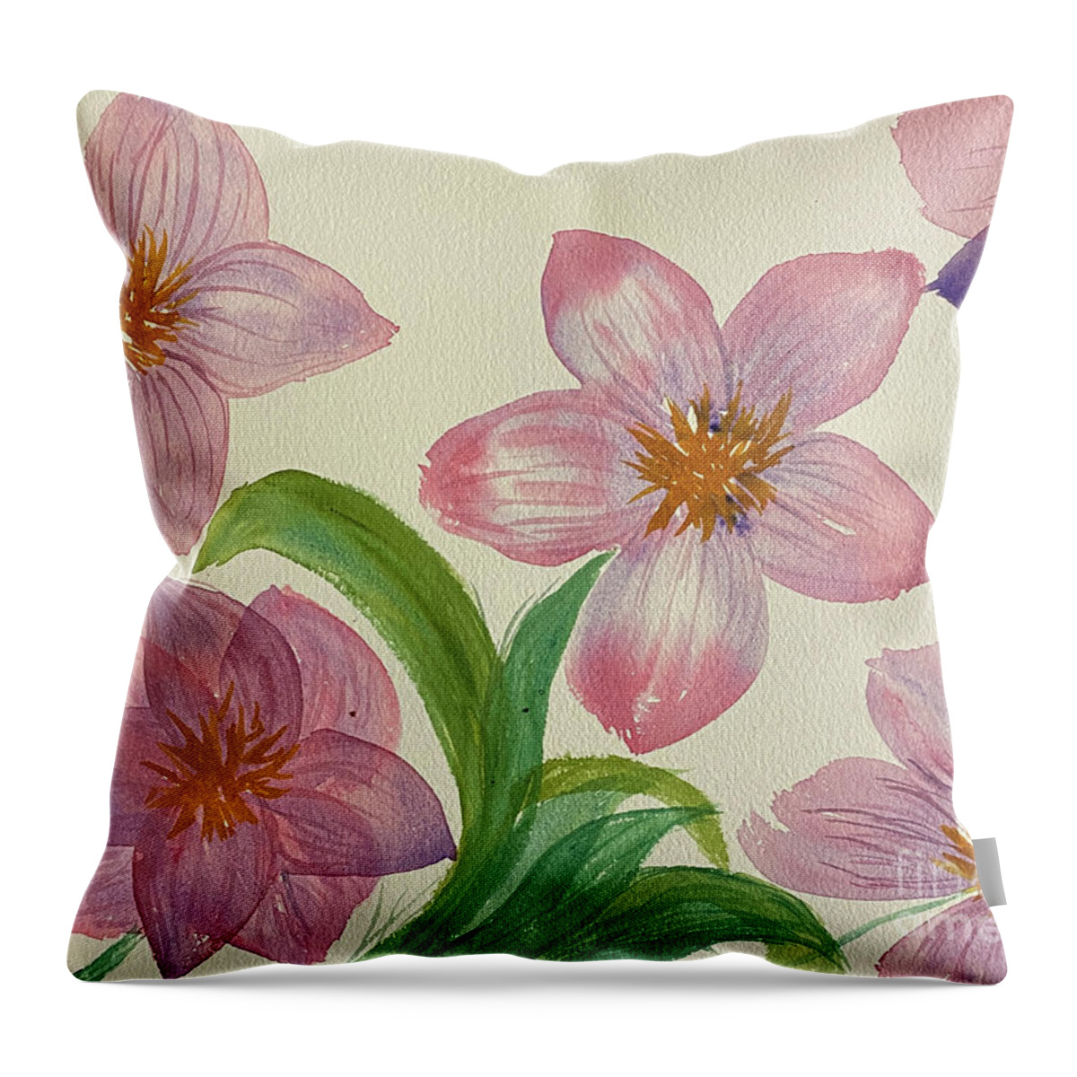 Flower Throw Pillow featuring the painting Five Flowers by Lisa Neuman