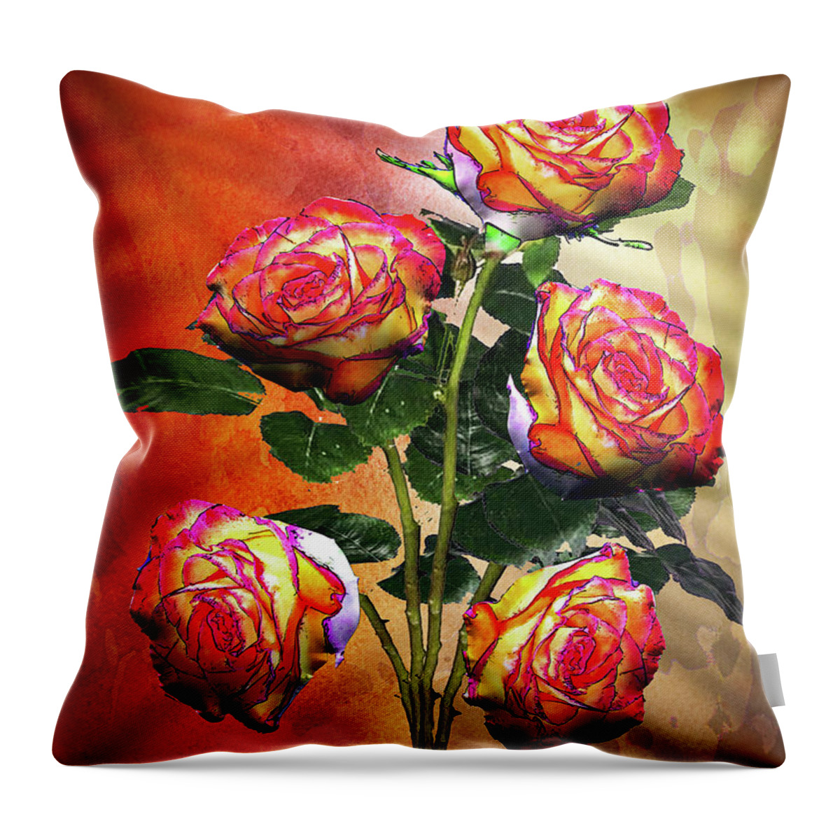 Rose Throw Pillow featuring the digital art Five Roses by Anthony Ellis