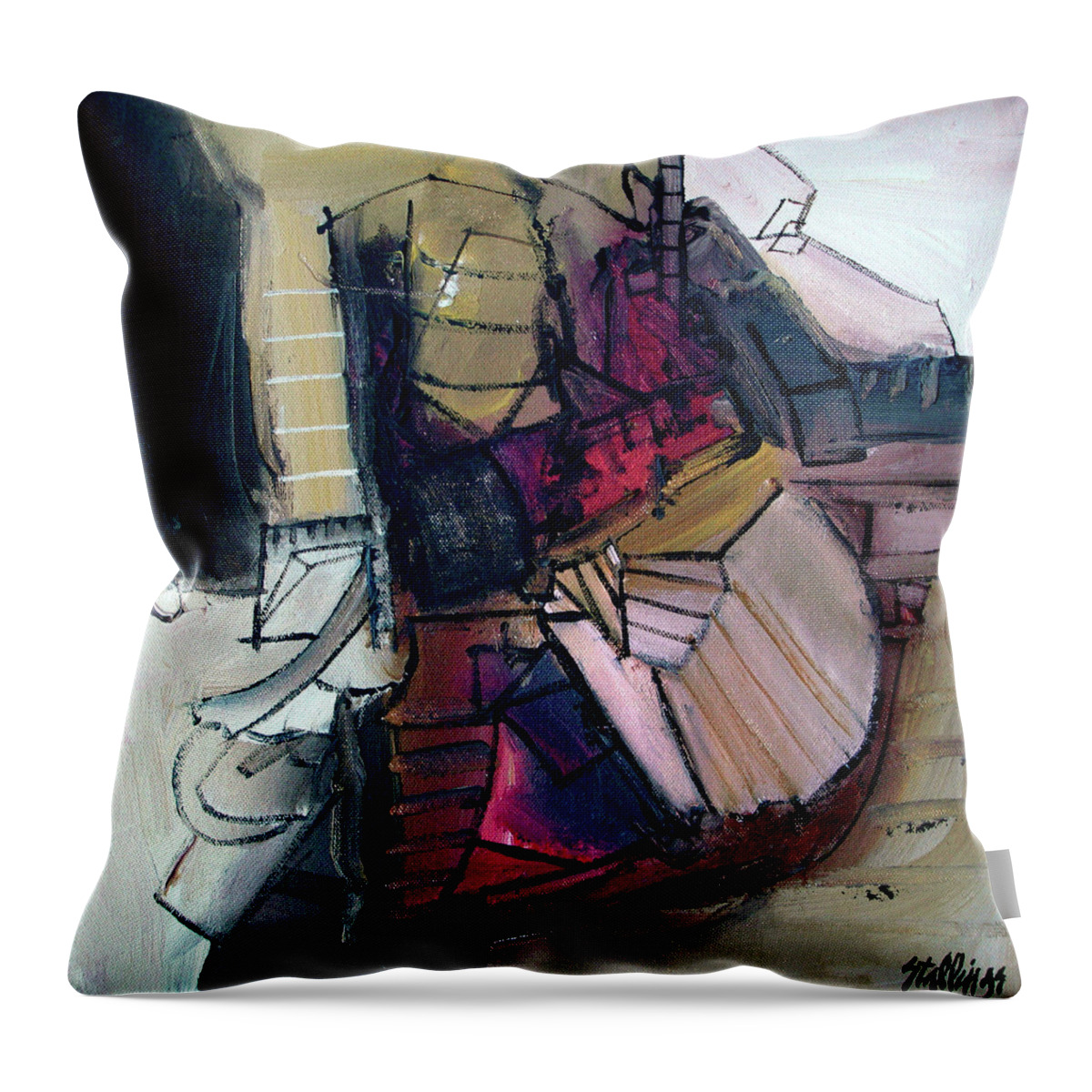 Abstract Throw Pillow featuring the painting Five Till Three by Jim Stallings