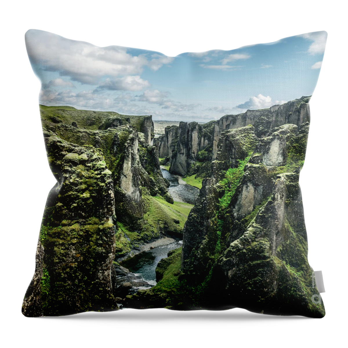 Iceland Throw Pillow featuring the photograph Fjadrargljufur canyon, Iceland by Delphimages Photo Creations