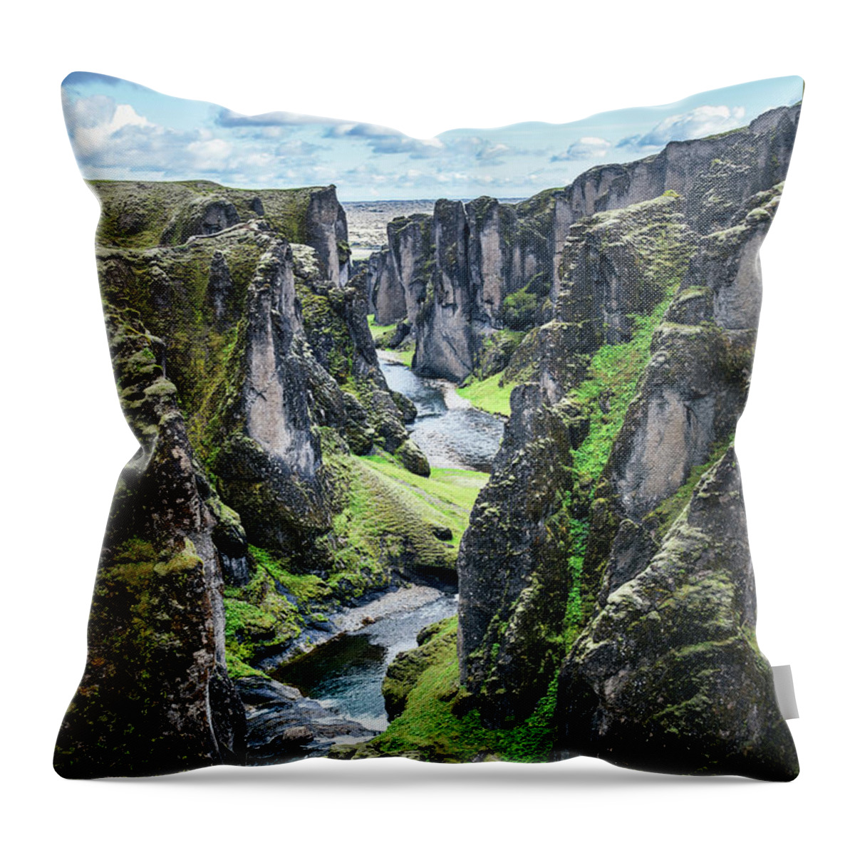 Iceland Throw Pillow featuring the photograph Fjadrargljufur canyon in Iceland by Delphimages Photo Creations