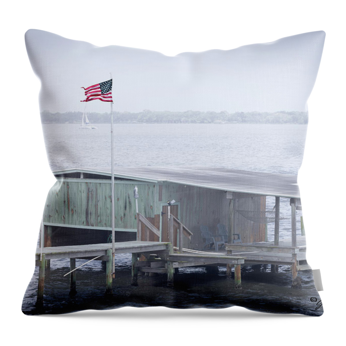 American Flag Throw Pillow featuring the photograph Flag Flies Proudly by Gordon Elwell