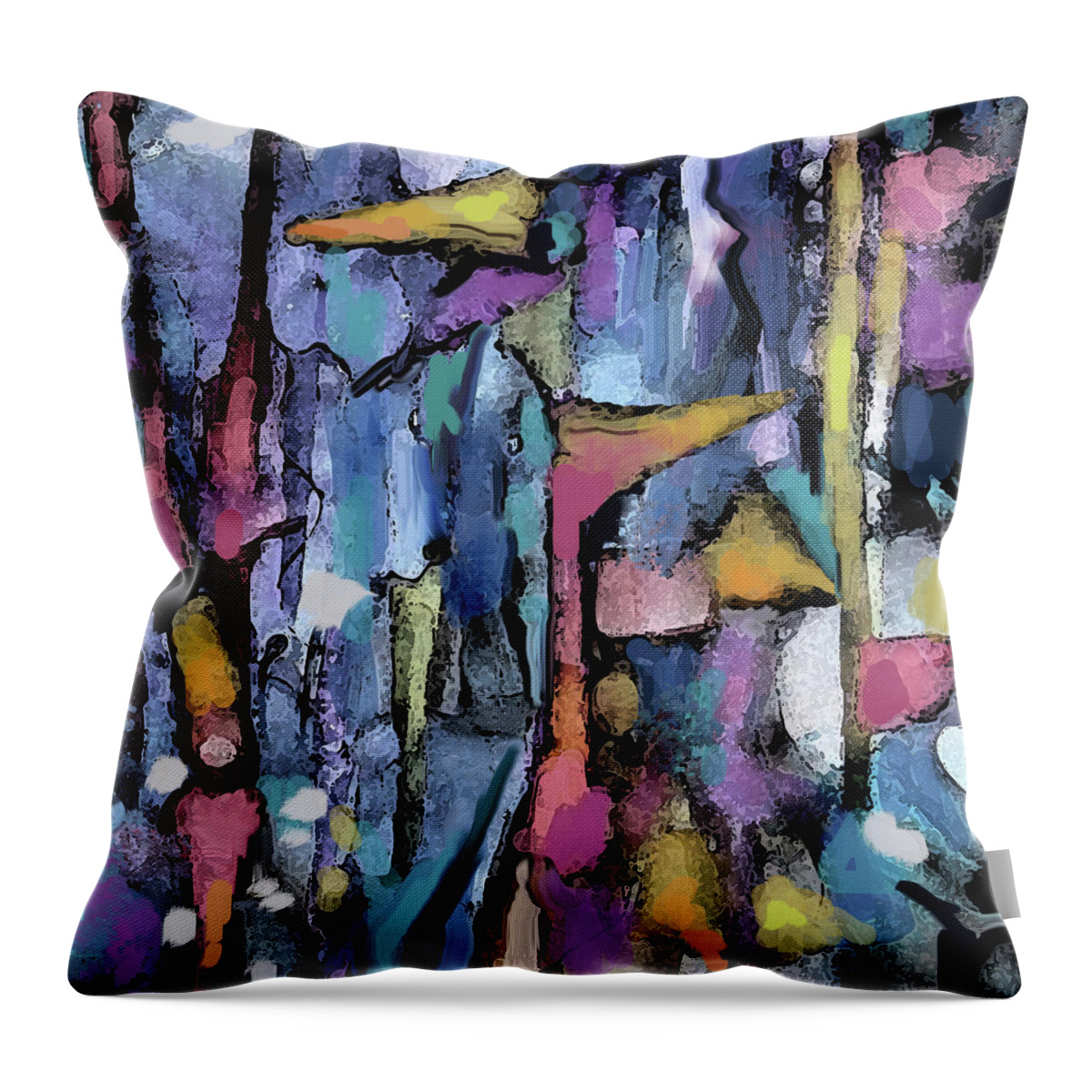 Colorful Abstract Throw Pillow featuring the digital art Flags on a Windy Day by Jean Batzell Fitzgerald