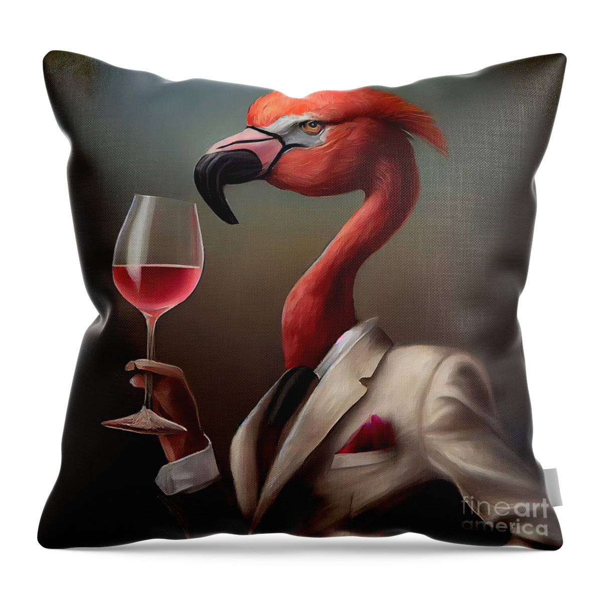 Africa Throw Pillow featuring the painting Flamingo In Suit Having Drink by N Akkash