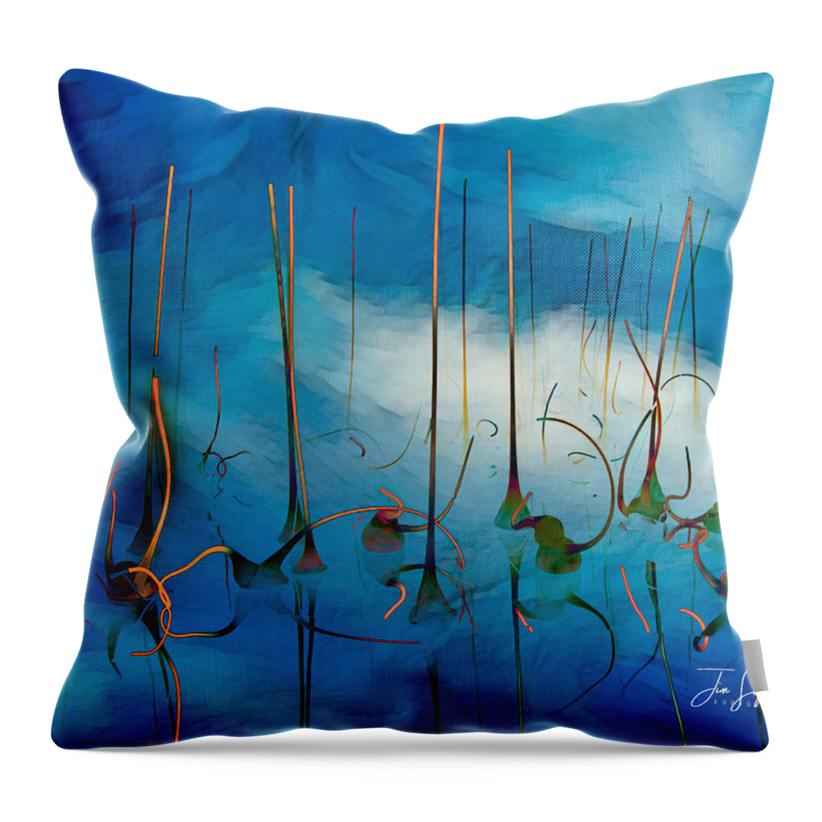 Abstract Throw Pillow featuring the photograph Flamingos in the clouds by Jim Signorelli