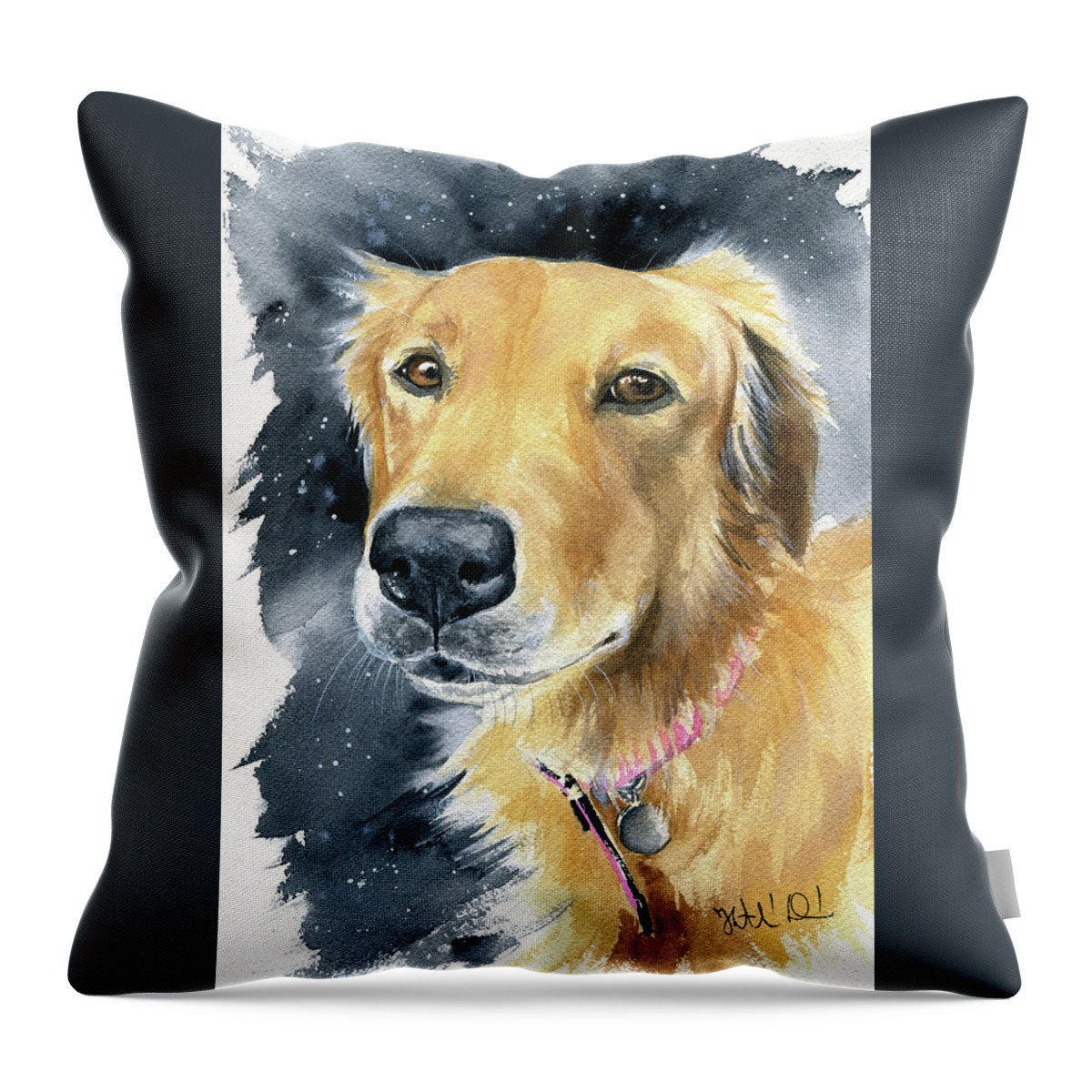 Dog Throw Pillow featuring the painting Fleece Dog Portrait by Dora Hathazi Mendes