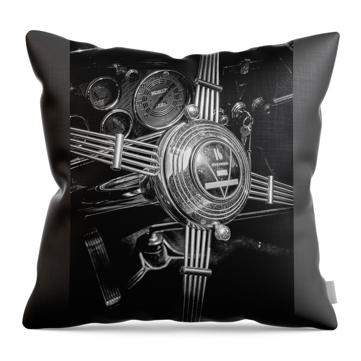 Fleetwood Steering Wheel Throw Pillow featuring the photograph Fleetwood by Josh Williams