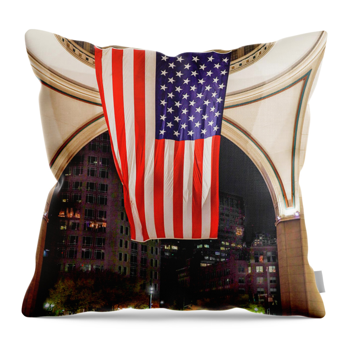 Boston Throw Pillow featuring the photograph Flag Usa Boston by Alexander Farnsworth
