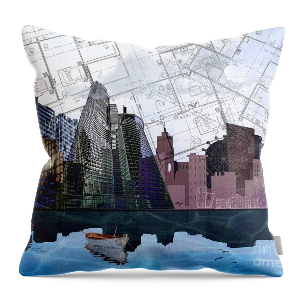 Architecture Throw Pillow featuring the digital art Floating City by Deb Nakano
