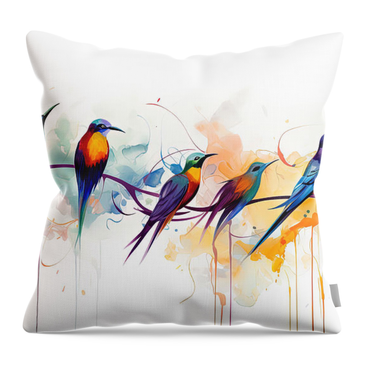 Colorful Birds Art Throw Pillow featuring the painting Flock of Colorful Birds by Lourry Legarde