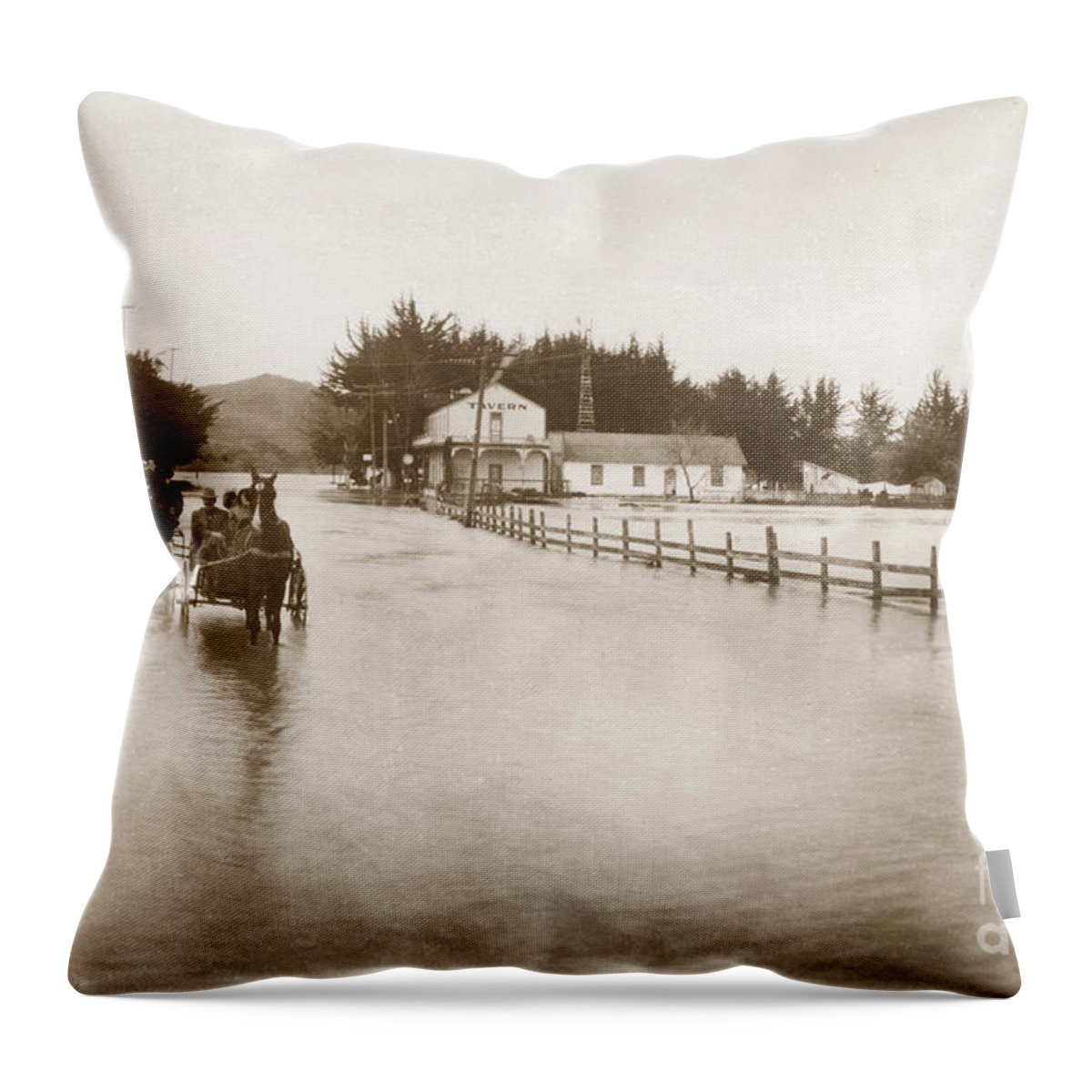 Hilltown Throw Pillow featuring the photograph Flooding at Hilltown near Salinas, California, March 11, 1911 by Monterey County Historical Society