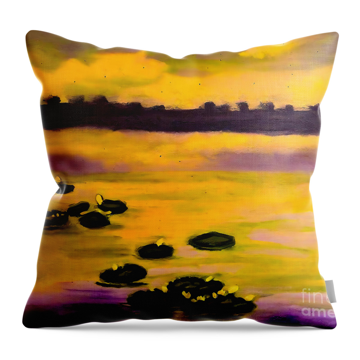 Agua Throw Pillow featuring the painting Flor de loto Painting agua canvas flor de loto acrilico color ab by N Akkash