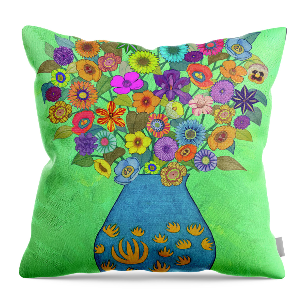 Floral Bouquet Throw Pillow featuring the mixed media Floral Bouquet on Green by Lorena Cassady