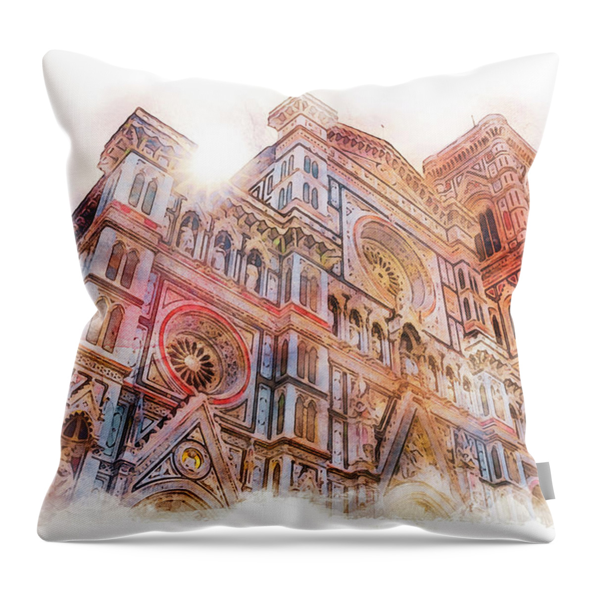 Florence Throw Pillow featuring the painting Florence Cathedral - 03 by AM FineArtPrints