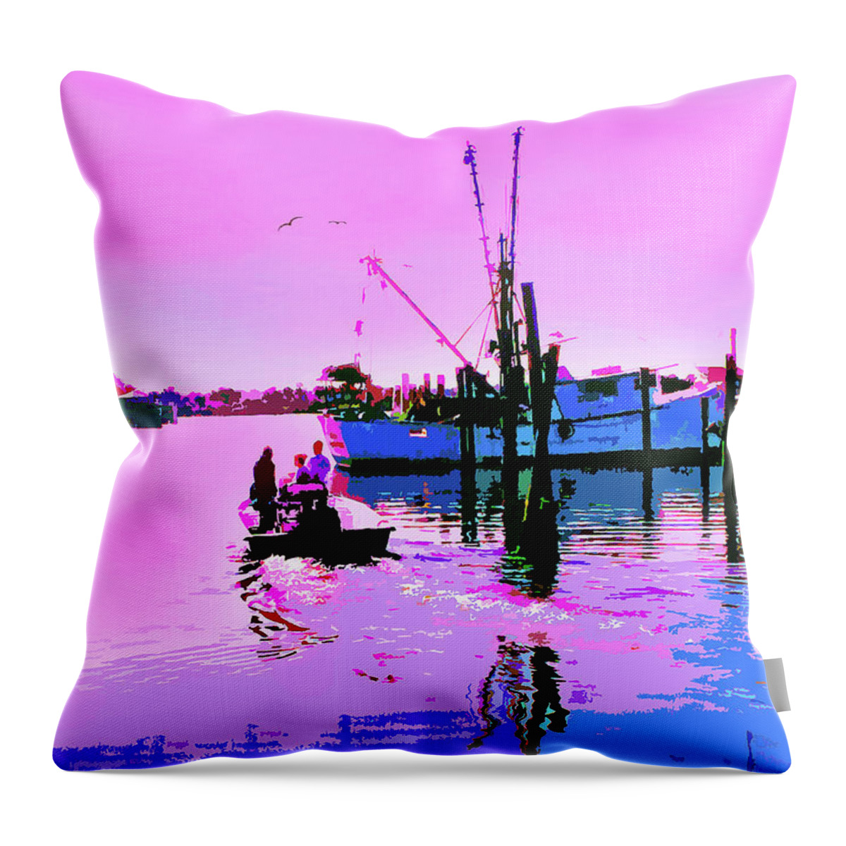 Fishing Throw Pillow featuring the painting Florida Fishing Dock by CHAZ Daugherty