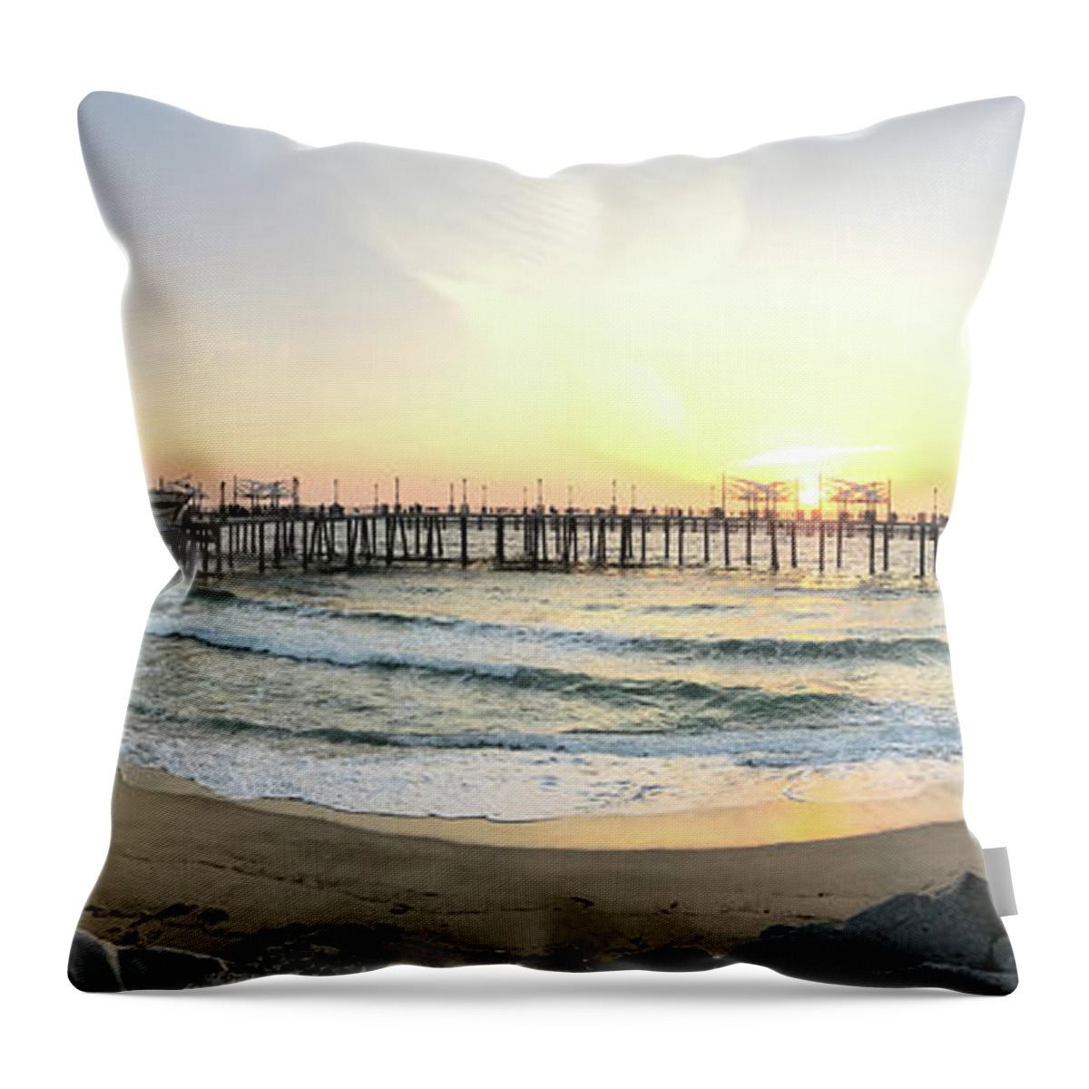 Florida Pier At Sunset Throw Pillow featuring the photograph Florida Pier by Stoneworks Imagery