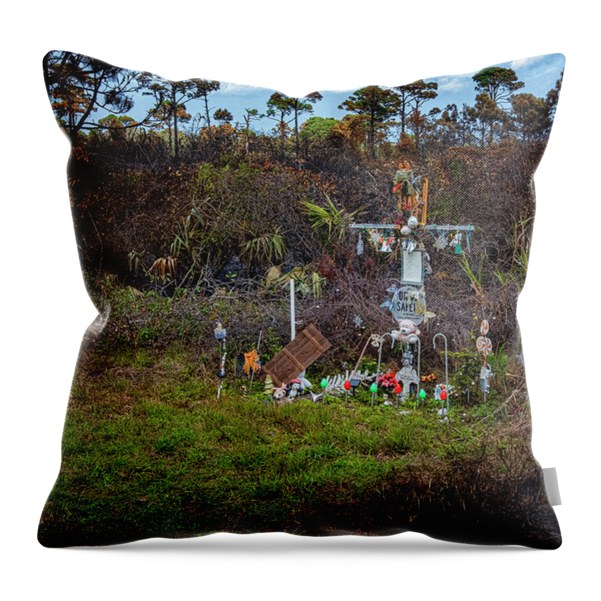 Yard Animals Throw Pillow featuring the photograph Florida Roadside Shrine by Tom Singleton