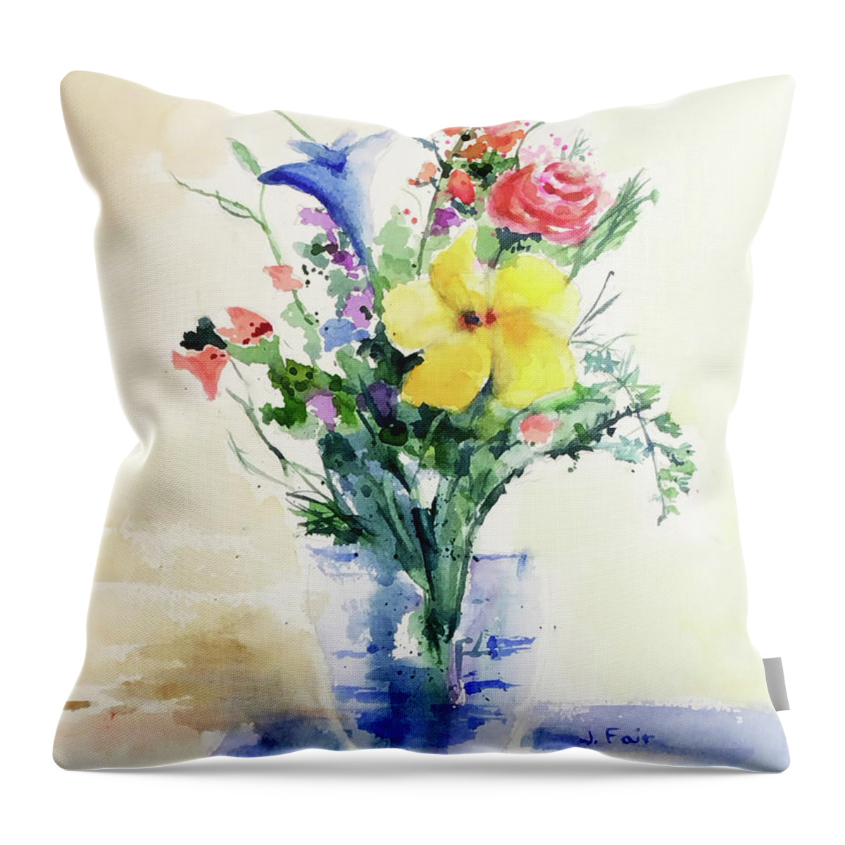 Flower Throw Pillow featuring the painting Flower Bouquet by Jerry Fair