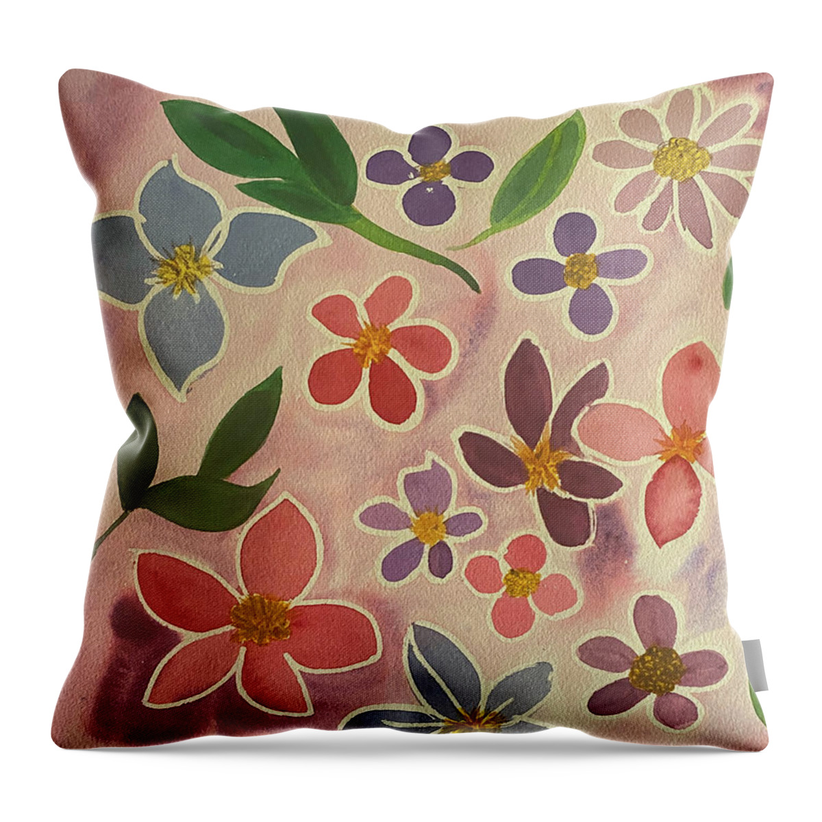 Flowers Throw Pillow featuring the painting Flower Doodles by Lisa Neuman