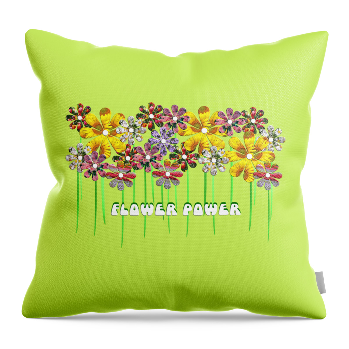 Flowers Throw Pillow featuring the digital art Flower Power with Text Quote by Barefoot Bodeez Art