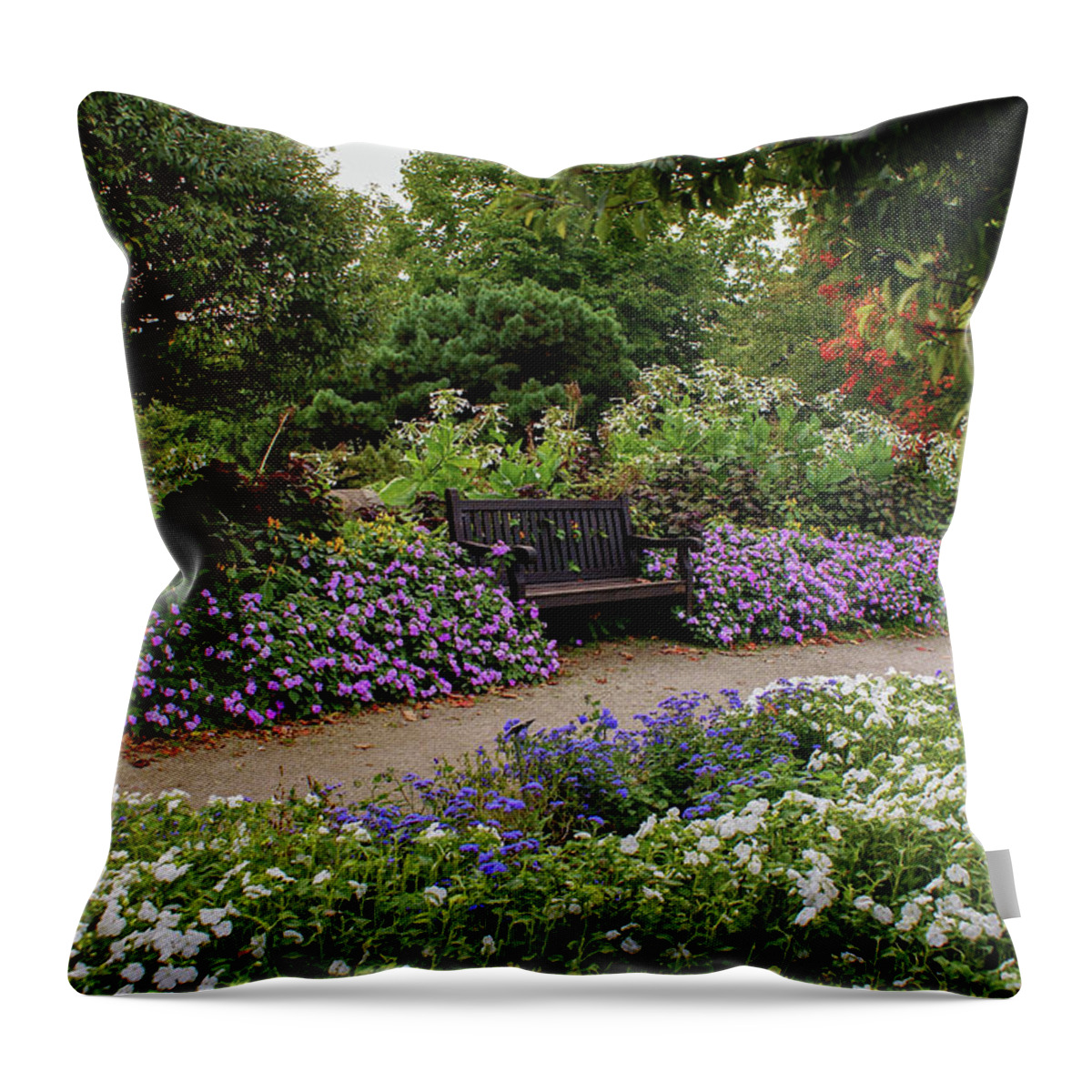 Boerner Botanical Gardens Throw Pillow featuring the photograph Flower Seating by Deb Beausoleil