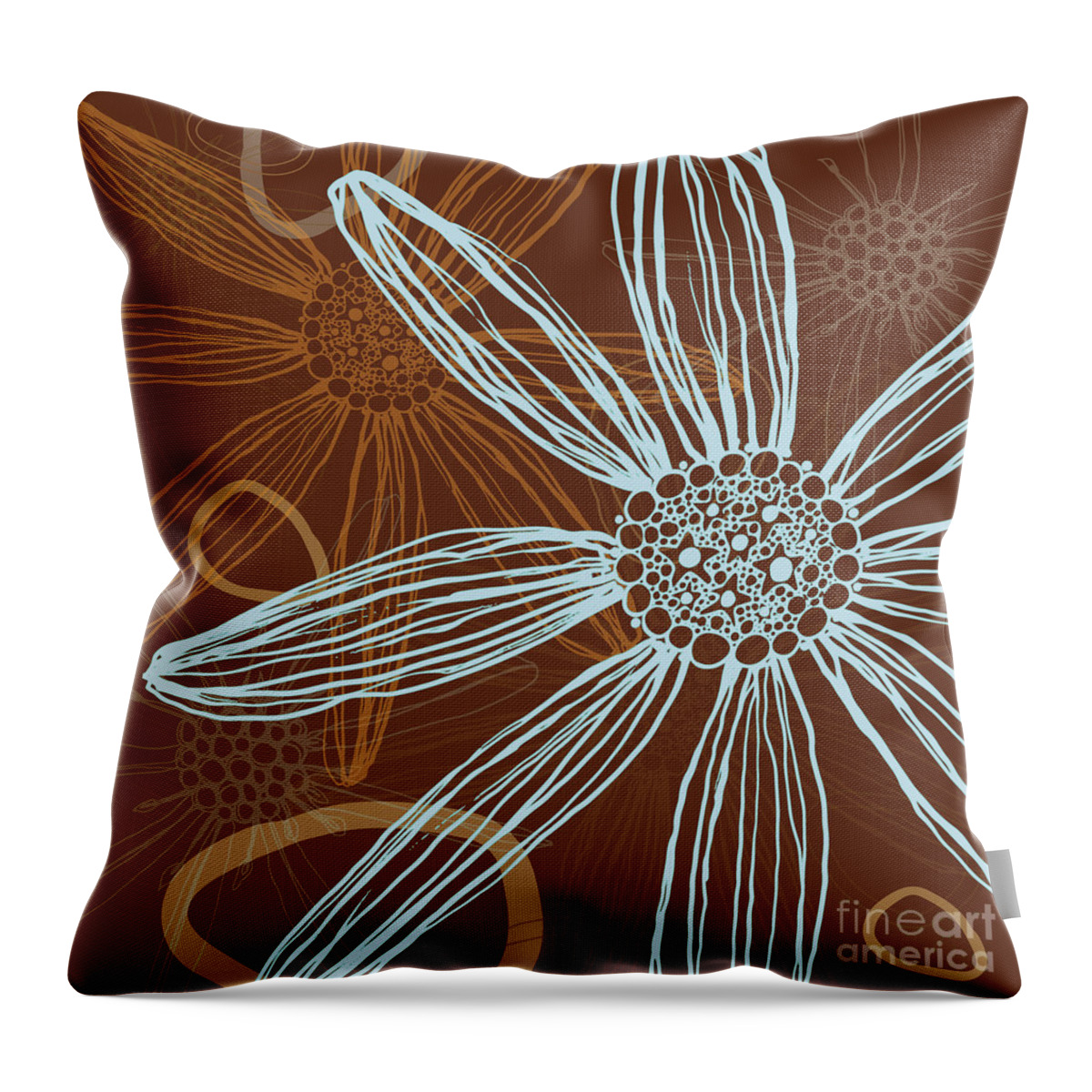 Flower Silhouettes Throw Pillow featuring the digital art Flower Silhouette Modern Line Art in Brown by Patricia Awapara
