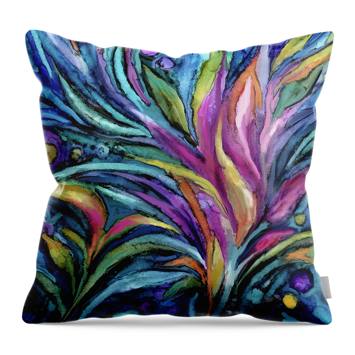 Colorful Alcohol Ink Throw Pillow featuring the digital art Flower Swaying by Jean Batzell Fitzgerald