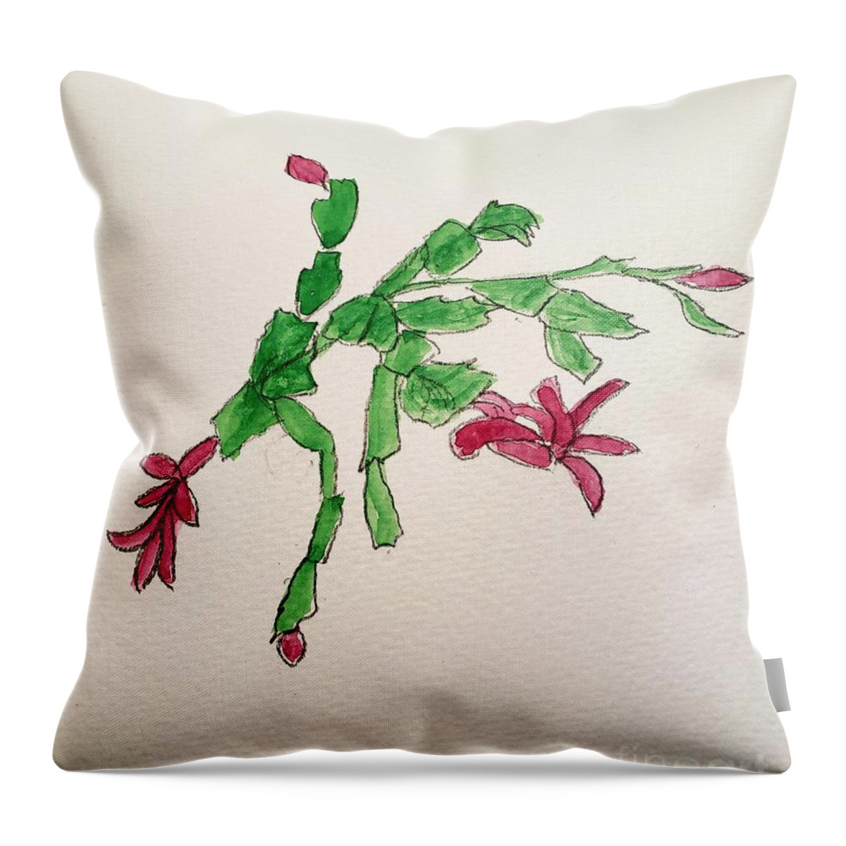 Overcoming Obstacles Throw Pillow featuring the painting Flowering Cactus by Margaret Welsh Willowsilk