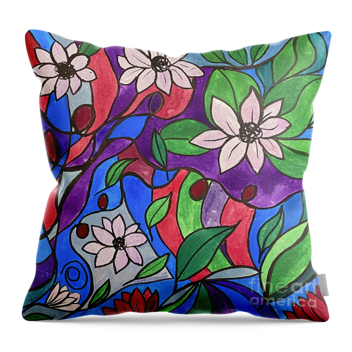 Flowers Throw Pillow featuring the mixed media Flowers and Curves by Lisa Neuman
