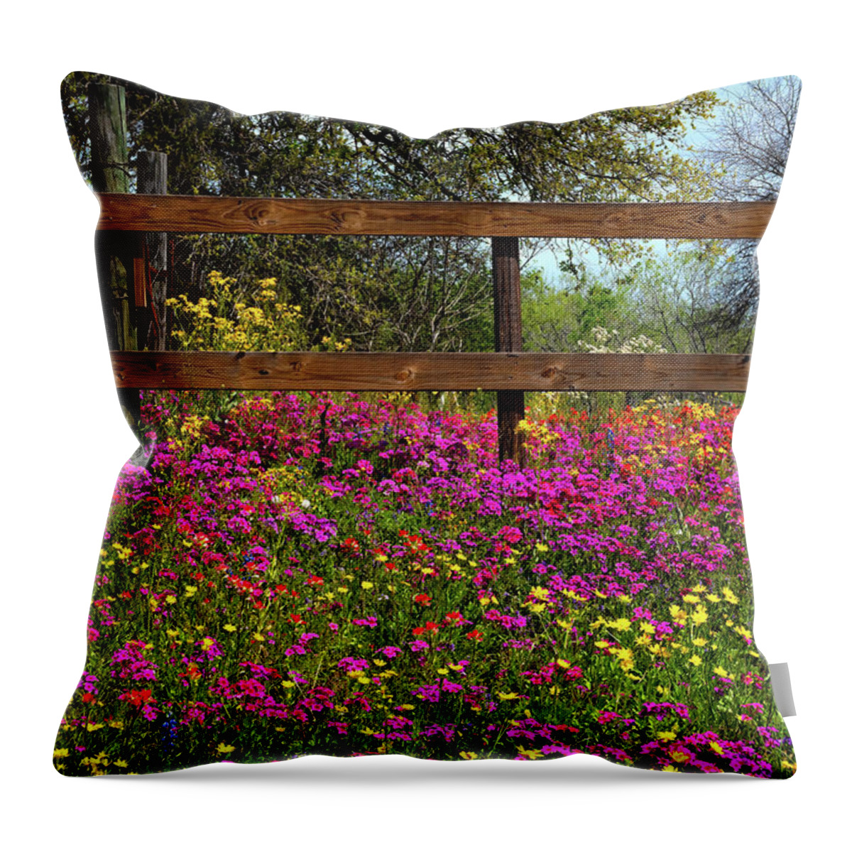 Texas Throw Pillow featuring the photograph Flowers at the Fence by Lynn Bauer