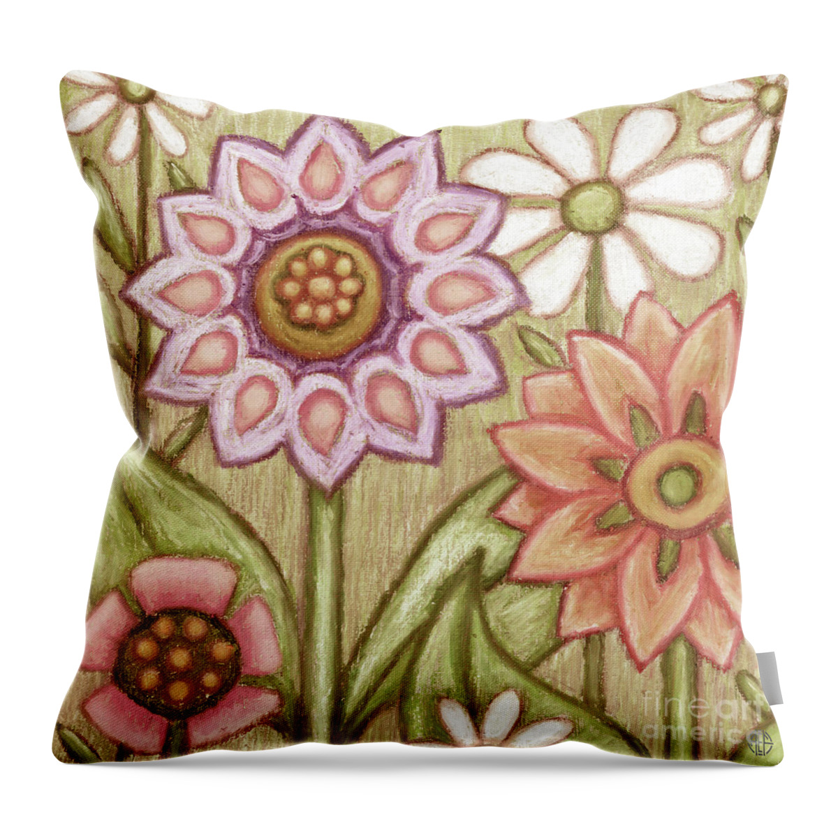Daisy Throw Pillow featuring the painting Flowers Grow Smiles. Wildflora by Amy E Fraser