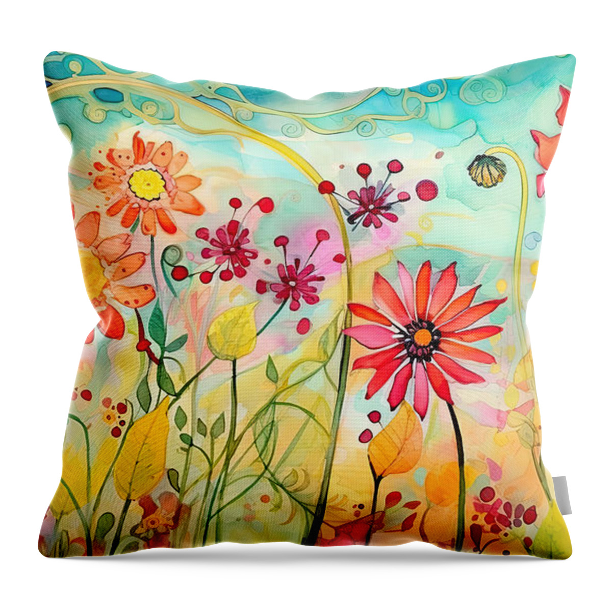 Flower Throw Pillow featuring the painting Flowers in the summer by My Head Cinema