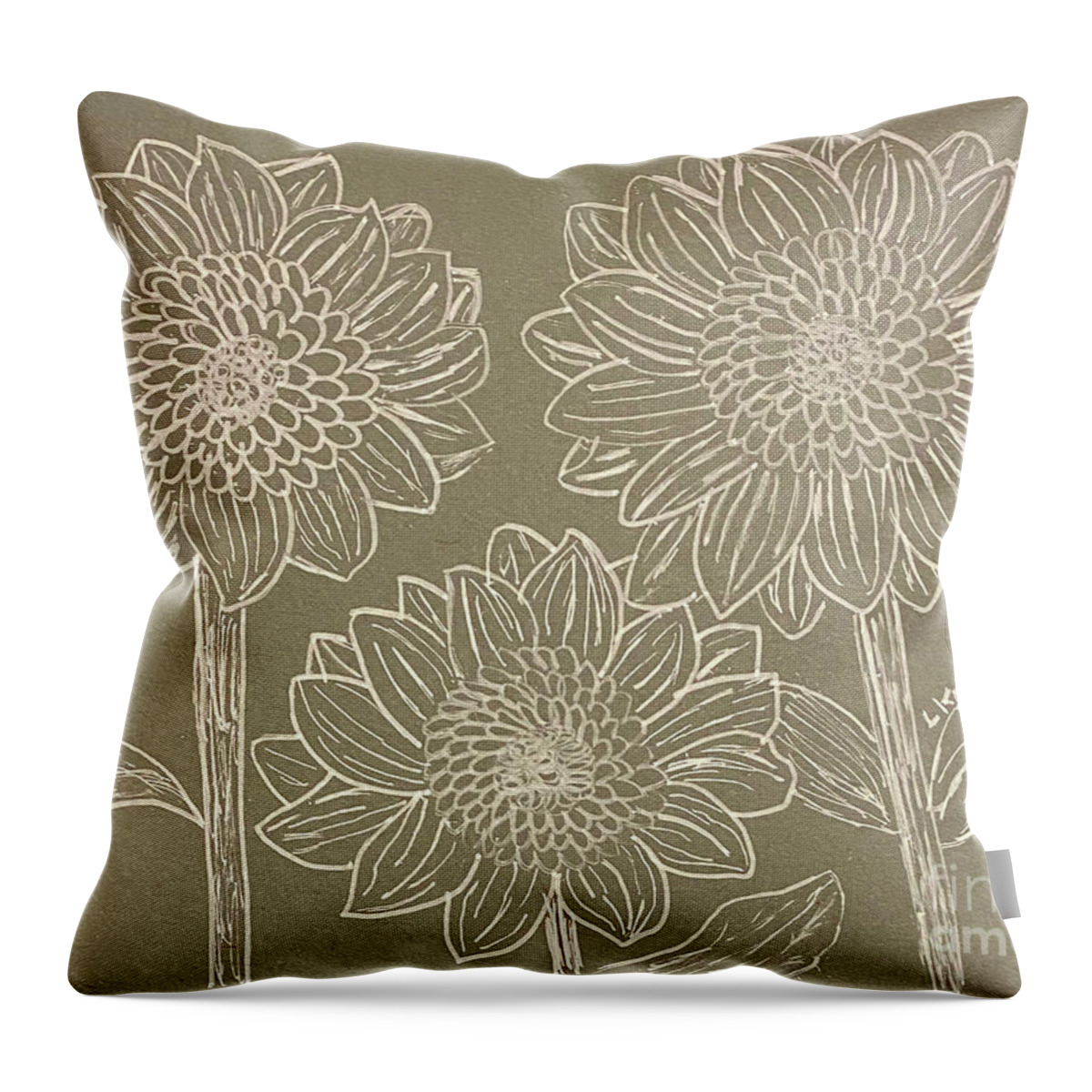Sunflowers Throw Pillow featuring the drawing Flowers in White by Lisa Neuman
