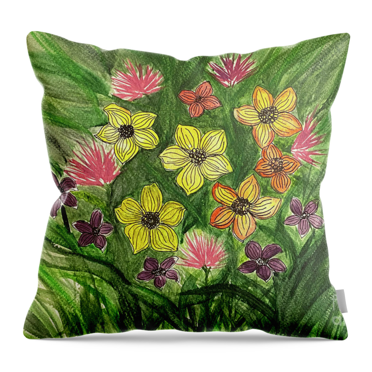 Flowers Throw Pillow featuring the mixed media Flowers by Lisa Neuman