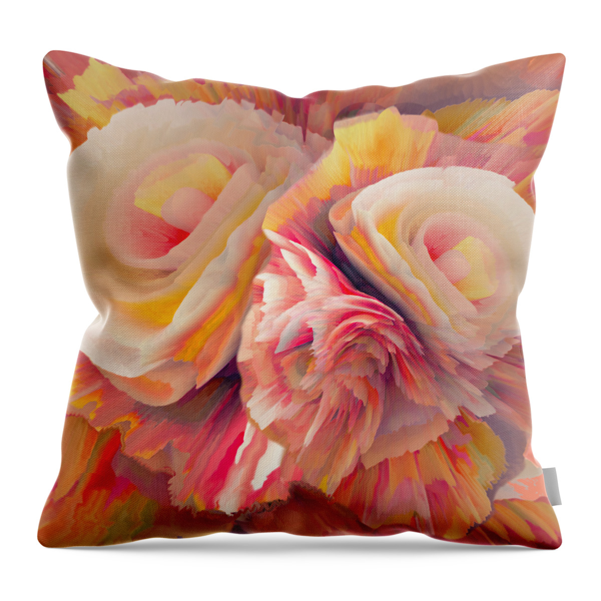 Gift Marriage Throw Pillow featuring the mixed media Spring pink roses bathed in sunlight. by Elena Gantchikova
